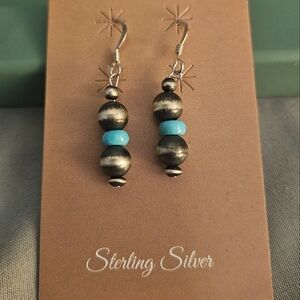 Sterling Silver Pearl & Turquoise Beaded Earrings